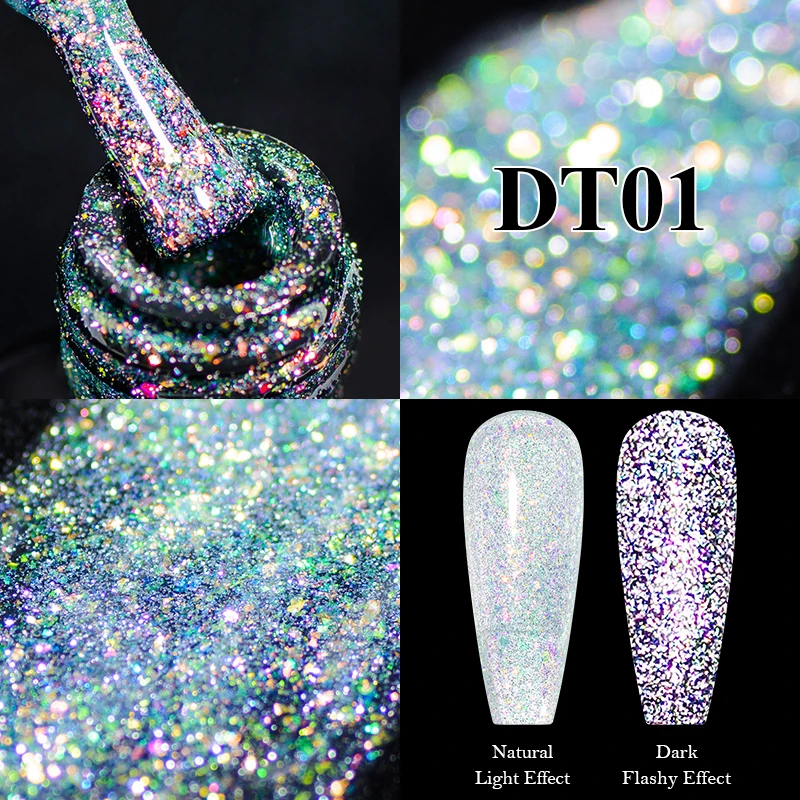 7Ml สะท้อนแสง Glitter Gel Glitter Sparkling Sequins เล็บเจล Soak Off Uv Led Nail Art Gel Varnishes ต้องการ base Coat