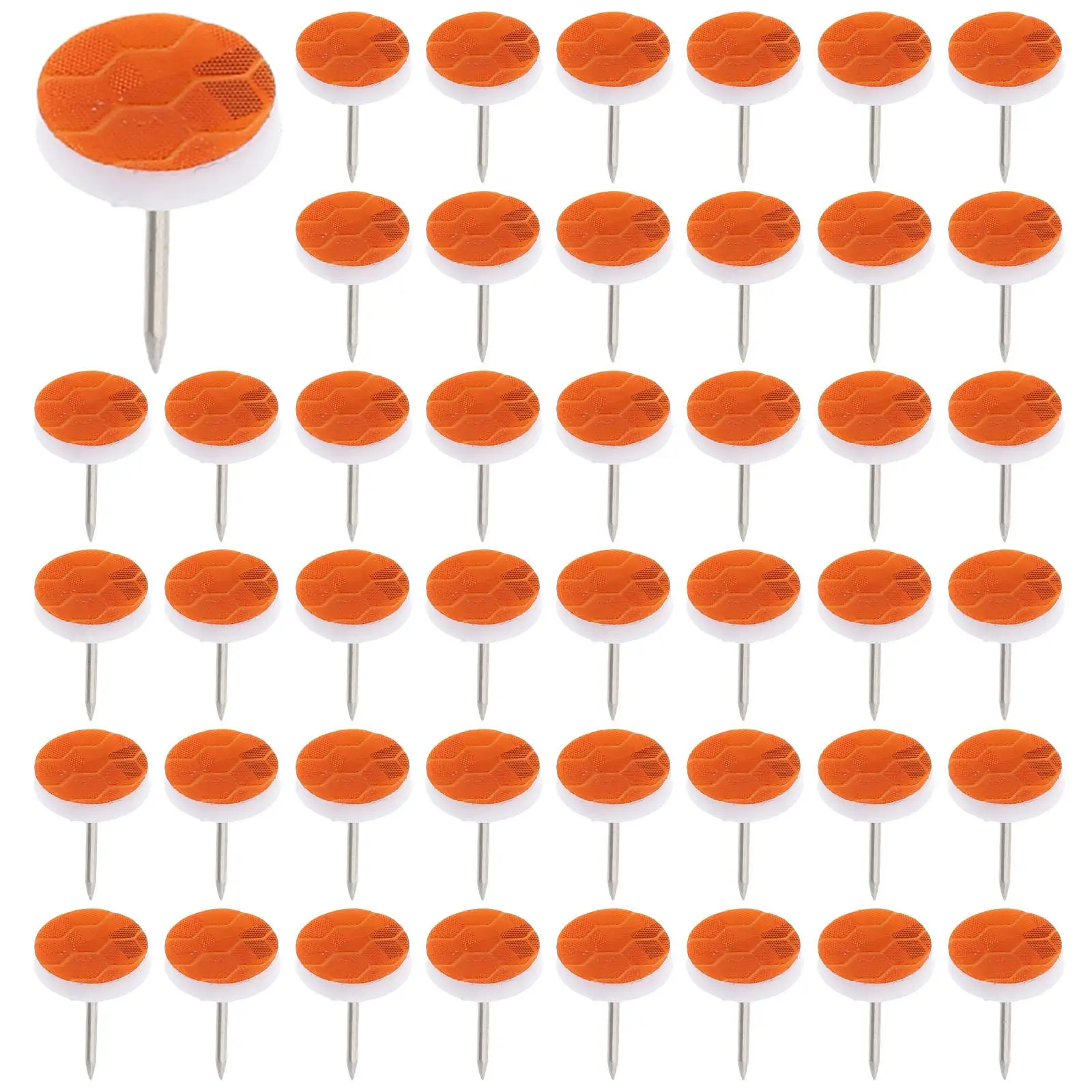 100 Uds tachuelas reflectantes alfileres de seguridad naranjas tachuelas brillantes para acampar senderismo señalización senderos alfileres de empuje de Metal resplandor
