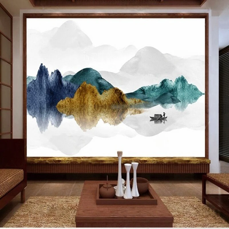 New Chinese-Style Ink Wash Traditional Chinese Painting Abstract Landscape Background Wall Featuring The Style Of JiuZhou Region
