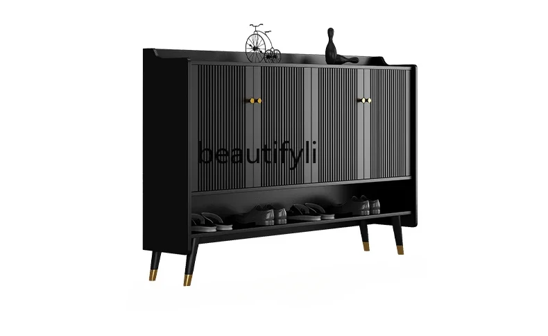 

Retro Style Black Shoe Cabinet Door Home Door Multi-Layer Large Capacity Entry Door Hallway Storage Locker furniture