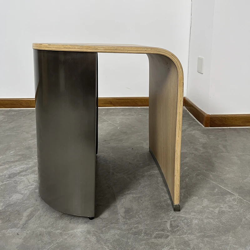 Modern simple wood metal combination irregular side table living room