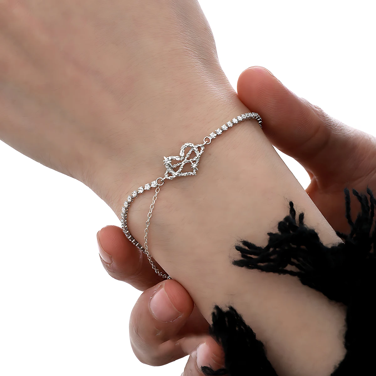 Fine Infinity Heart Charm Tennis Bracelets for Women 925 Sterling Silver Double Adjustable Bracelet Fashio Everyday Jewelry
