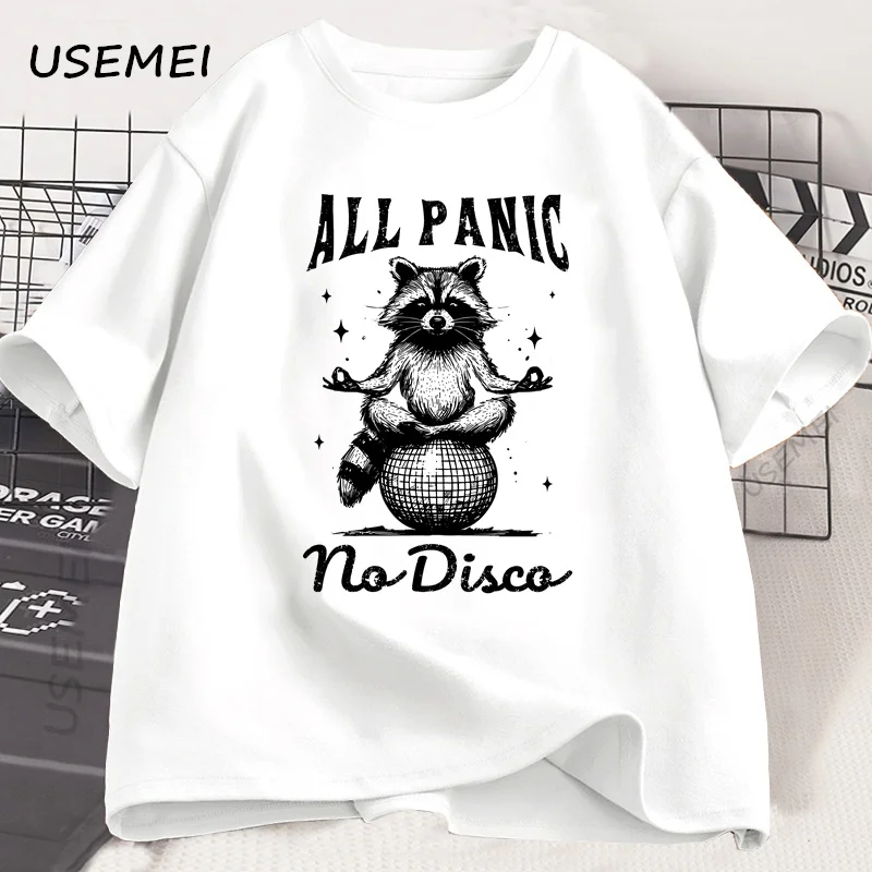 Retro Funny Raccoon All Panic No Disco 90s T Shirt Vintage T-shirt Short Sleeve Tee Summer Oversized Clothes Harajuku Tops