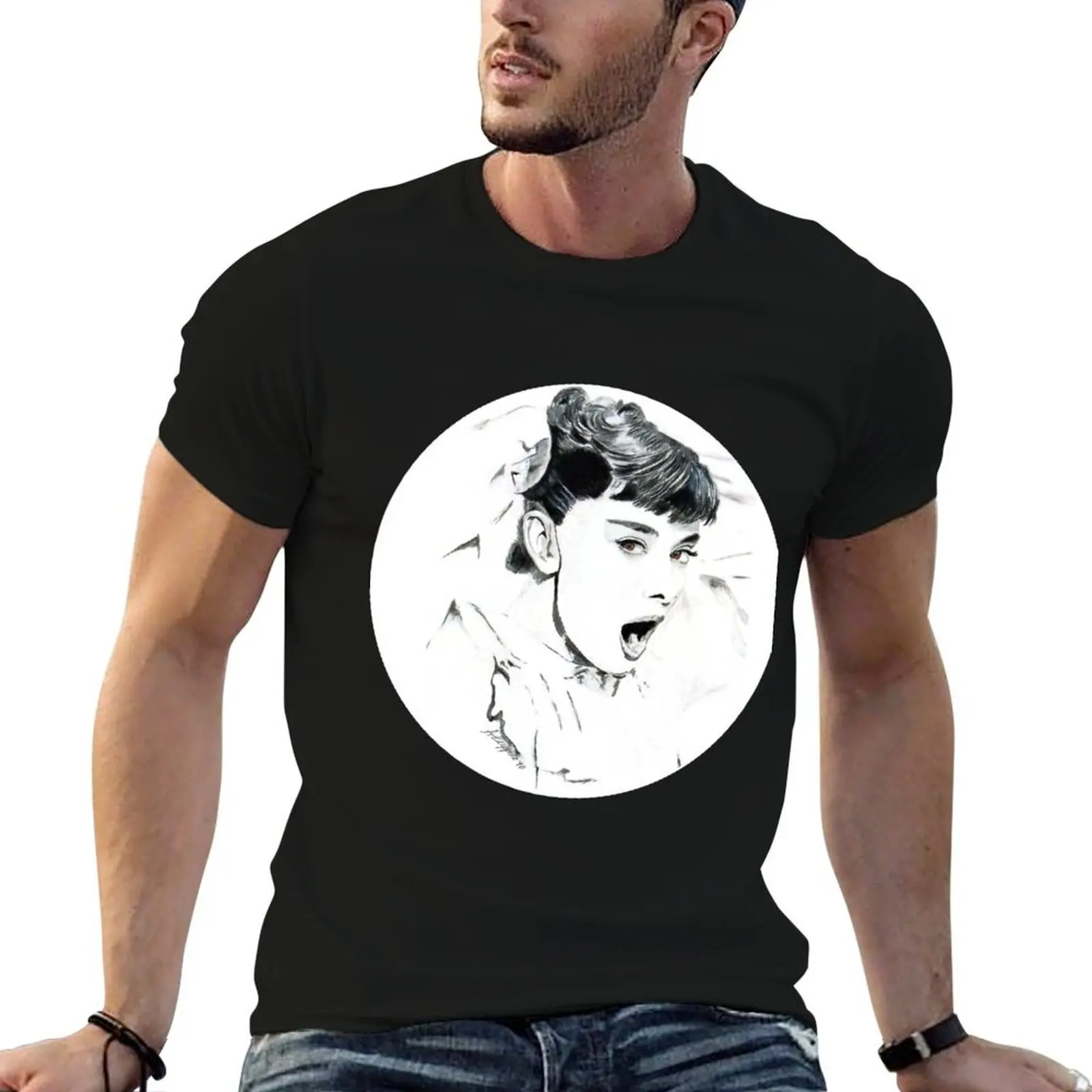 

Audrey Hepburn (in Roman Holiday) T-Shirt man t shirt designer cotton tshirt 100% anime t shirts for man T-shirt