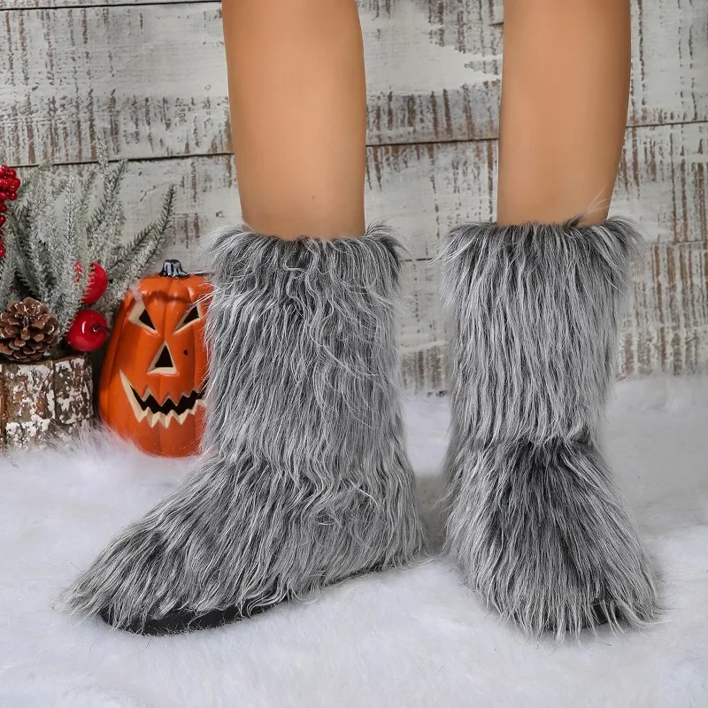 2024 Autumn/Winter New Large Women's Mid length Snow Boots Comfortable and Warm Round Head Women's Boots