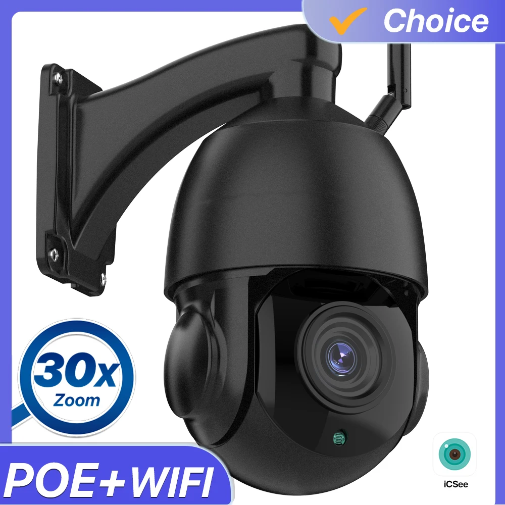 Cámara PTZ POE con Zoom óptico de 30X, 4K, 8MP, WIFI, IP, IR, 100m, carcasa de Metal para exteriores, Audio bidireccional, videovigilancia iCSee