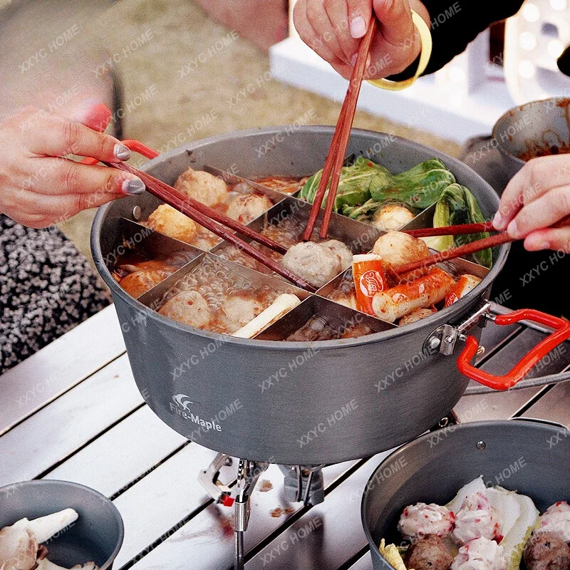 Hot Outdoor Hot Pot Stove Portable Camping Large Outdoor Pan Large Capacity Camping Picnic Pot Set