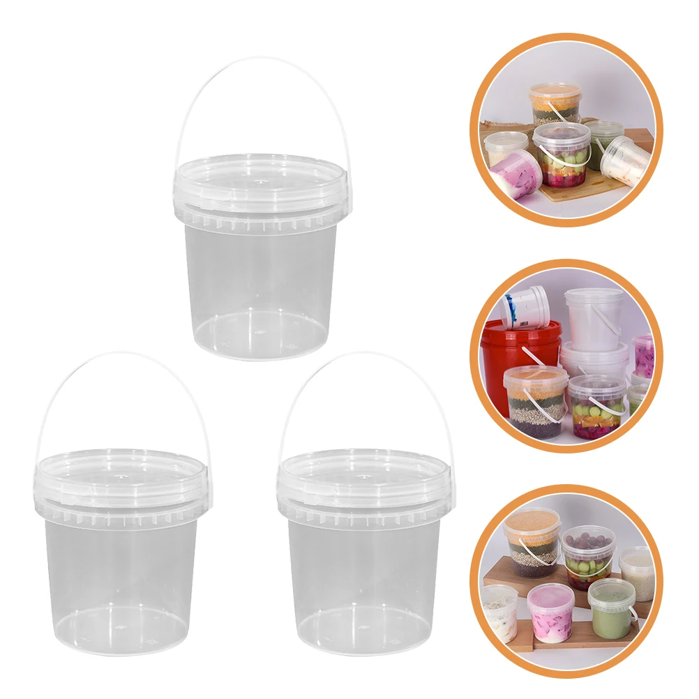

3Pcs IceCreamBucket 1L ThickTransparent StorageContainer SealedLid NonStickInterior ReusablePlasticPails PartyTubs