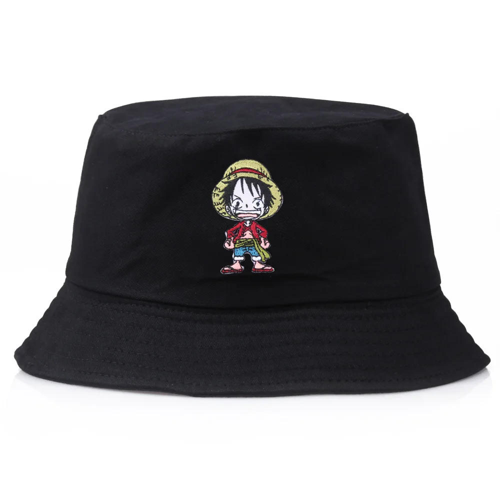 One piece Luffy Panama Cap Embroidery Bucket Hat Flat Caps  Unisex Bob Hats Basin Chapeau Sun Visor Hats Cosplay Caps