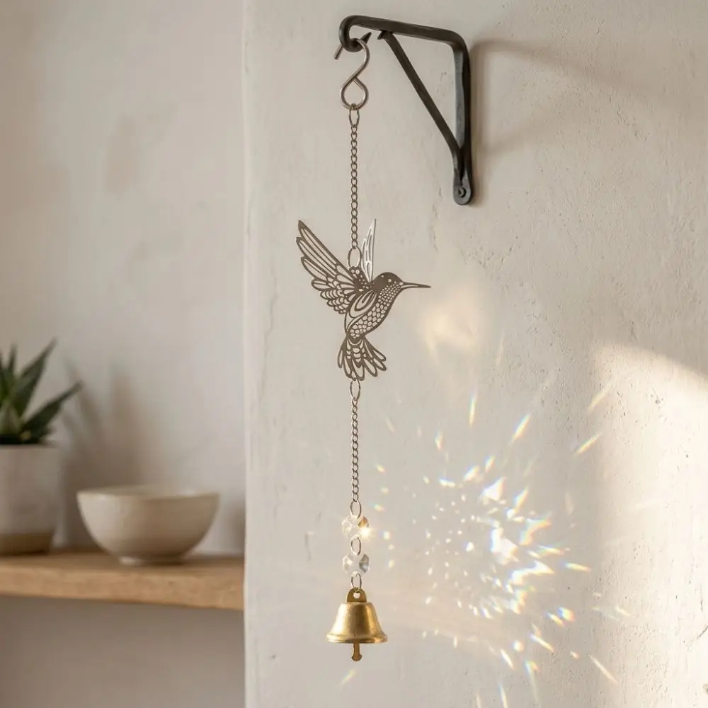 Alloy Hummingbird Metal Wind Chime Retro Handmade Crystal Hanging Wind Bell Animal Shape With Hook Bird Suncatcher Hanging