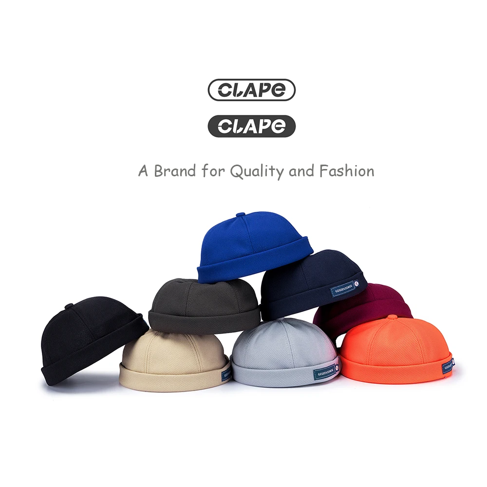 Clape Men Women Hip Hop Skullcap Sailor Cap Breathable Rolled Cuff Docker Cap Brimless Hat Solid Color Adjustable Landlord Hat