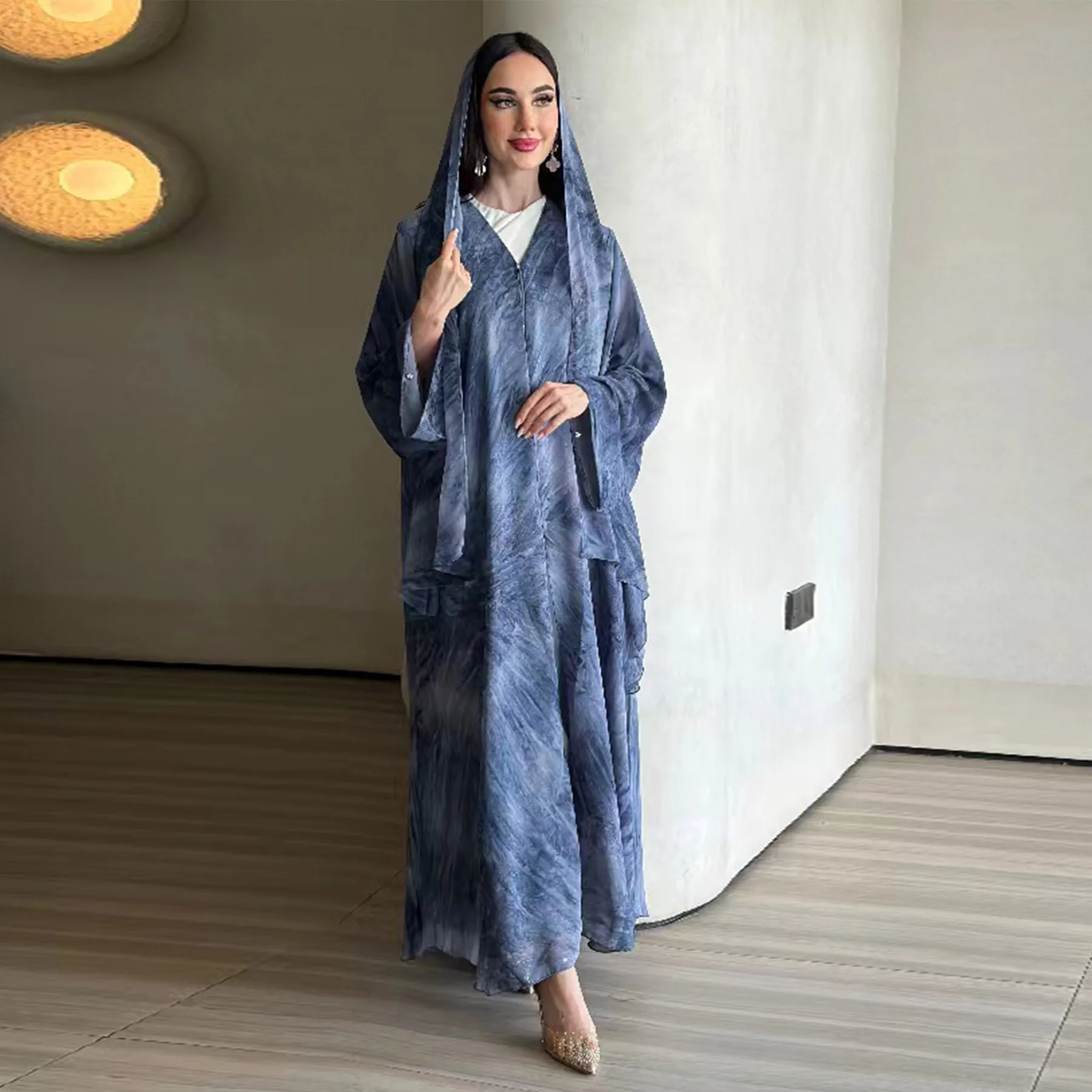 Novo marrocos muçulmano aberto quimono abaya para mulheres vestido longo cardigan robe impressão dubai kaftan roupas islâmicas vestidos muçulmanos