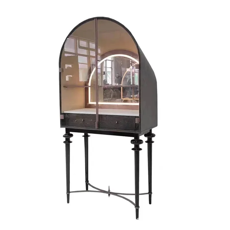Furniture Display Cabinet Arched Antique Glass Side Wine Cabinet