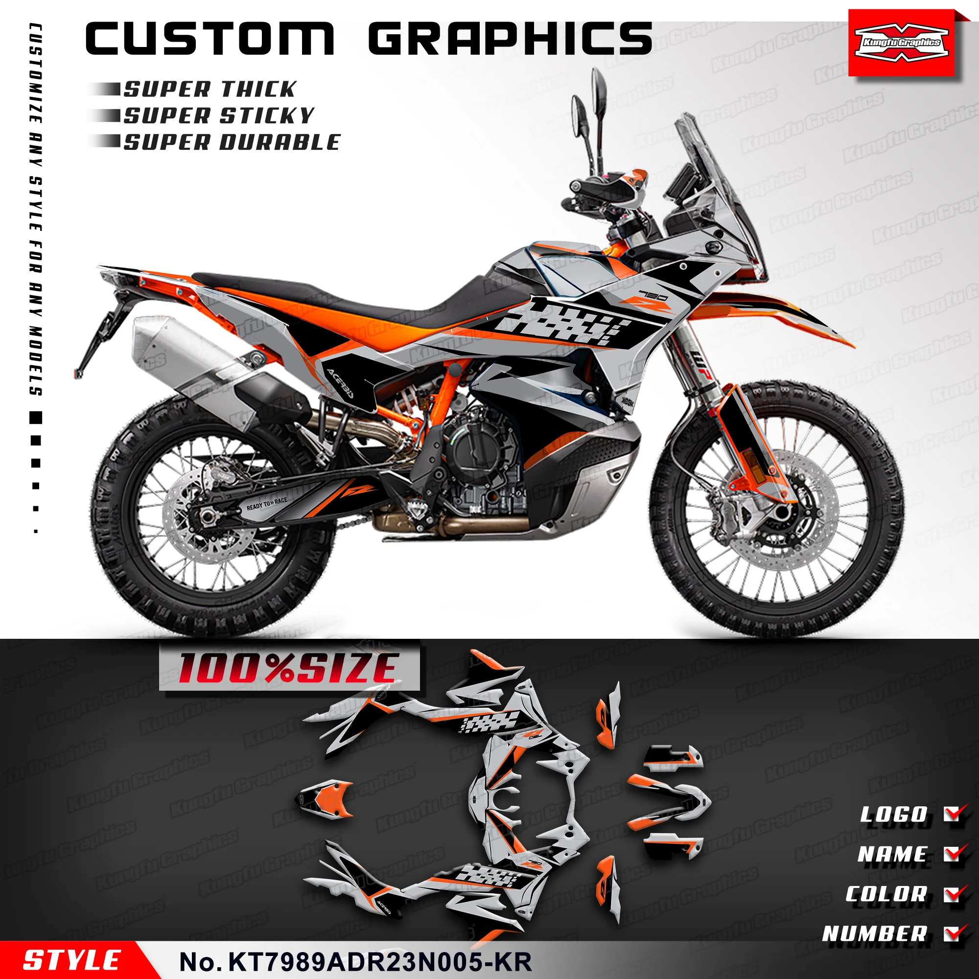 

KUNGFU GRAPHICS Adhesive Sticker Durable Vinyl for KTM 790 / 890 Adventure ADV R 2023 2024, KT7989ADR23N005-KR