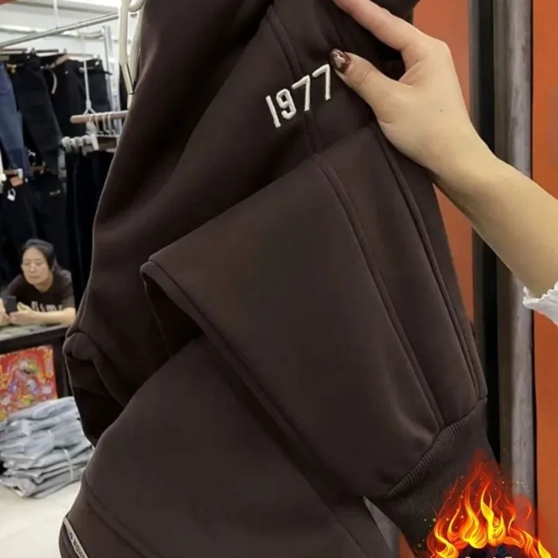 سراويل نسائية فضفاضة كاجوال ، بنطال عالي الخصر ، رباط ، حروف مزرزة ، هارلان ، أقدام صغيرة ، أحادية اللون ، مرنة ، خريف ، شتاء