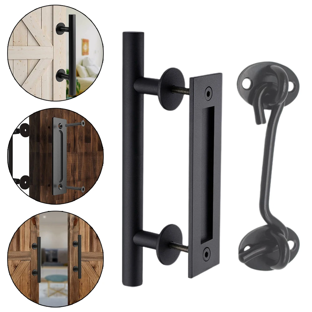 12inch Sliding Barn Door Handle Pull And Flush Gate Hardware Kit Set Matte Black Door Hardware Door Handles image 2