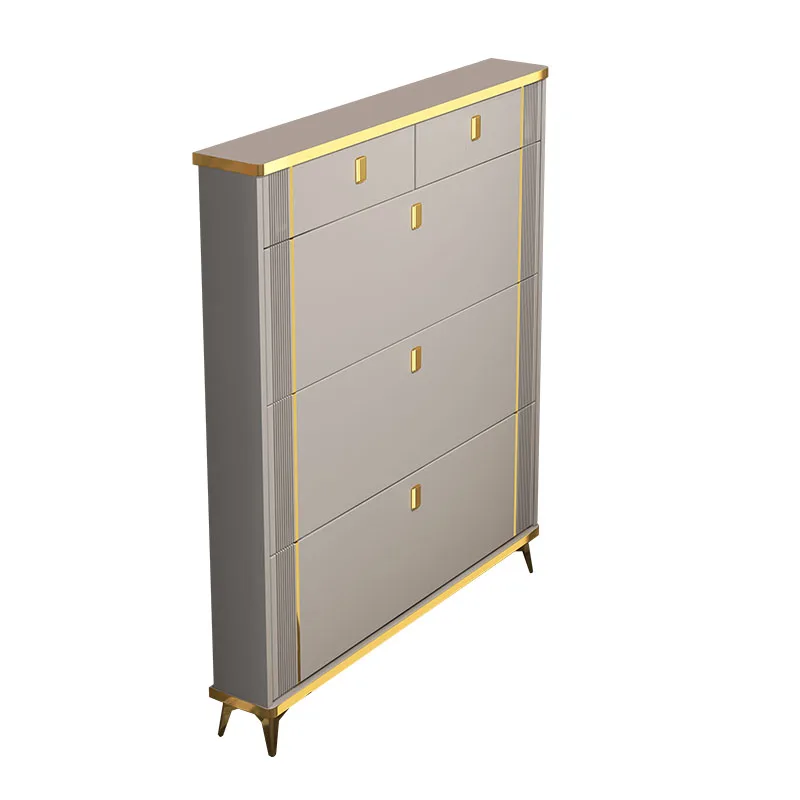 Italian Style Flip Down Shoe Cabinet Ultra Thin with Built in Bench Space Saving Entryway Storage Modern Shoe Rack for Home Hall