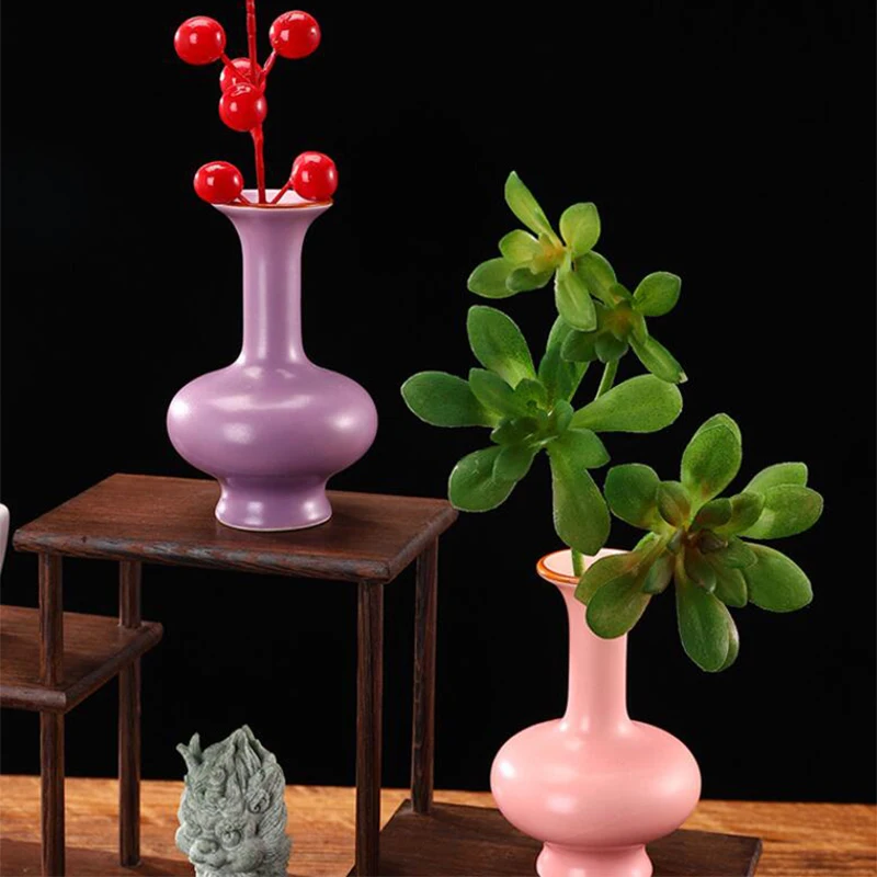 Creative MIni Flower Vase Retro Solid Color Ceramic Hydroponics Vase Bottle Flower Plant Arrangement Container Living Room Decor