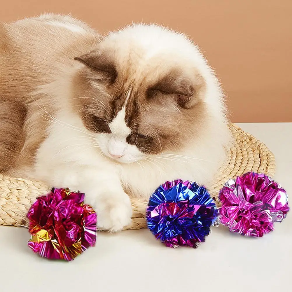 5pcs Cat Toys Multicolor Mylar Crinkle Ball Pet Rattle Paper Ball Paper Sound Toy For Cats Kitten Interactive Pet Supplies