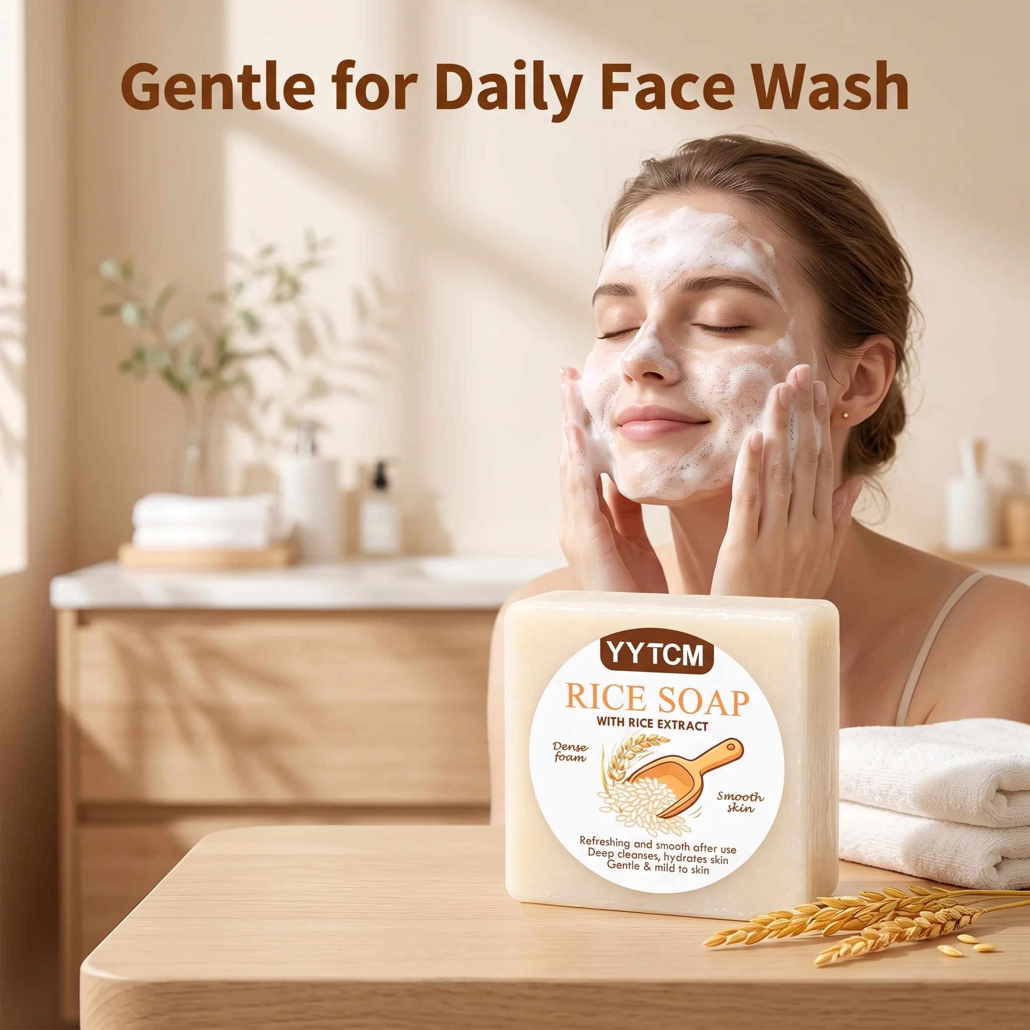 Rice Essence Soap, Dense Foam Deep Cleansing Soap, Gentle Moisturizing Face Wash and Bath Handmade Soap, 70G/Piece-5 Pieces