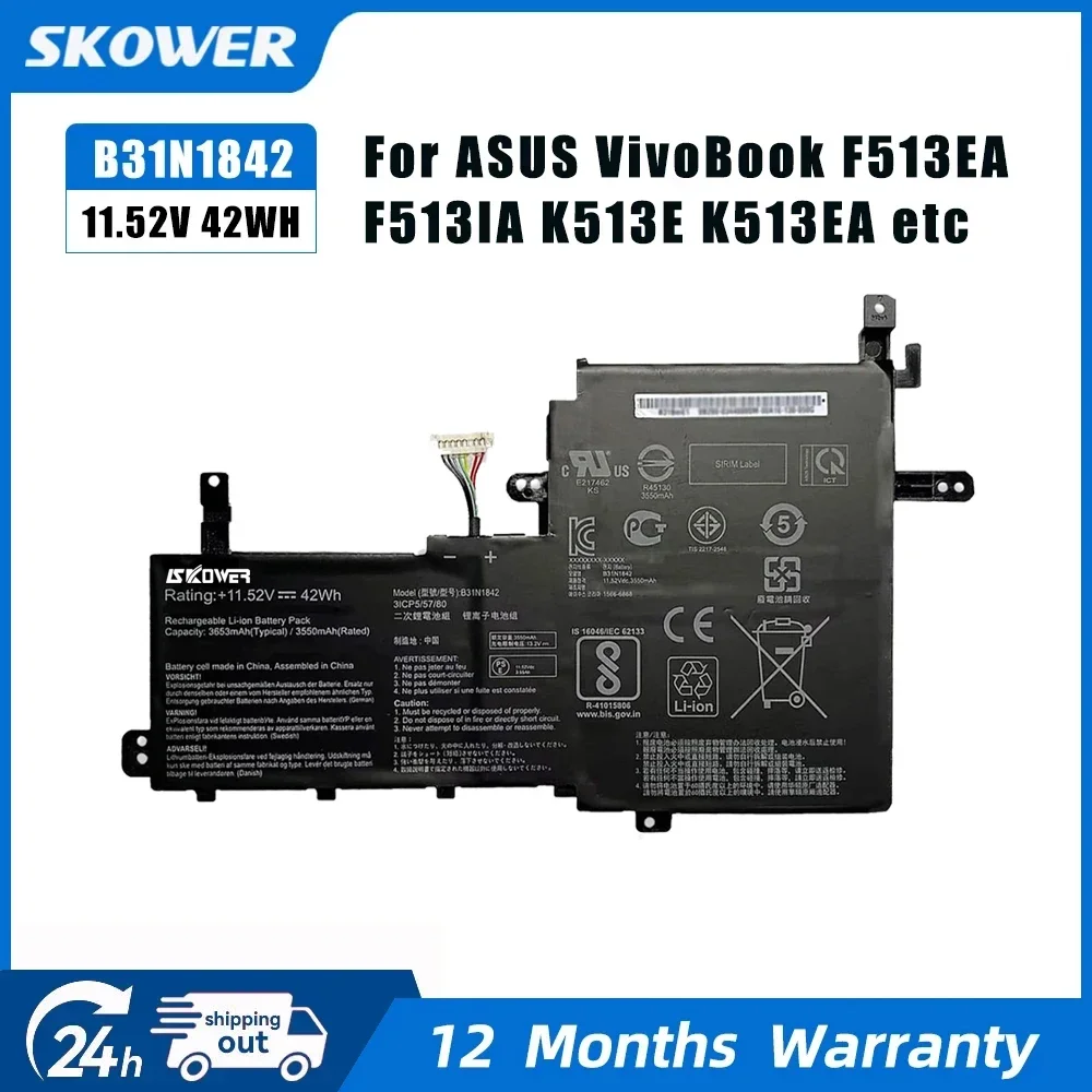 SKOWER 42Wh B31N1842 Battery for ASUS VivoBook 15 F513EA K513E KM513UA M513IA S513EA S531F S533UA X513EA X531FA X531FL S513F