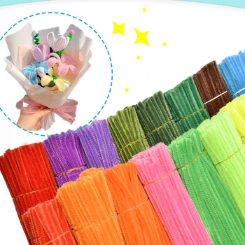 100pc vara de pelúcia colorida chenille hastes limpadores de tubulação de pelúcia enfeites haste com fio torção vara tira de cabelo diy artesanato brinquedo educativo