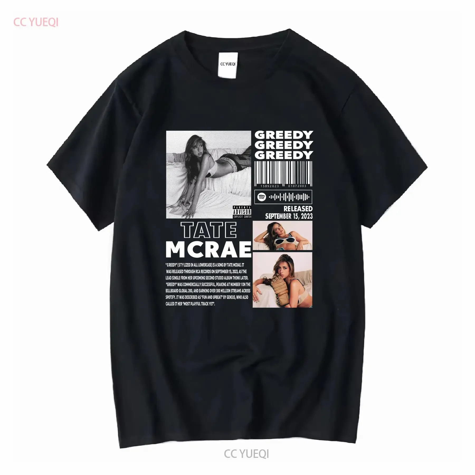 Tate McRae Greedy T Shirt Full Size S 5XL long sleeves vintage Washed Comfortable Soft fashion homme Stretched graphic