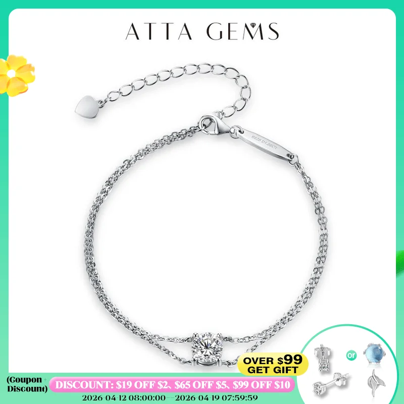 

ATTAGEMS 1,0CT браслет с муассанитом круглой огранки и бриллиантами для женщин, стерлинговое серебро S925, классические помолвочные украшения для невесты, подарок 16 + 3 см