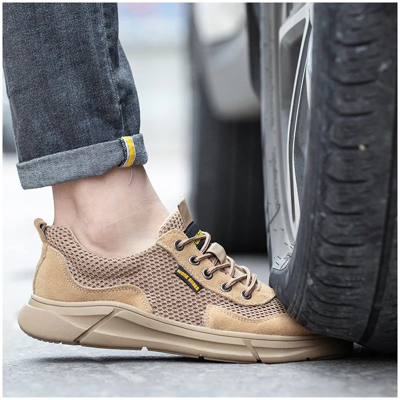 men's casual breathable safety shoes outdoors steel toe caps working sneakers summer worker tooling security boots mans footwear