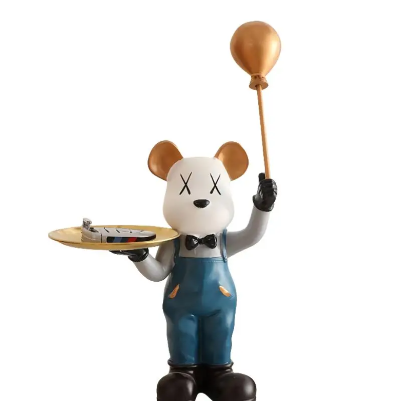 

Key holder bowl balloon cute bear statue with tray animal statue entrance key storage tray decoration living room office desktop