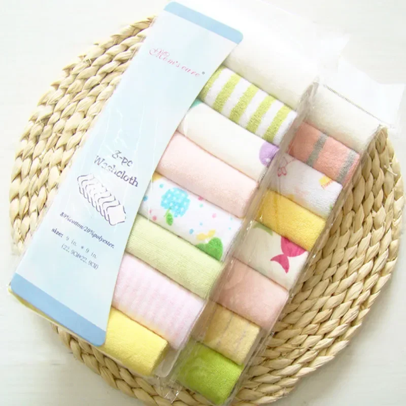 8PCS Baby Washcloths Set, Soft Absorbent Organic Cotton Washable Saliva Towel Face Wipes, Newborn Bath Face Towel Random Color