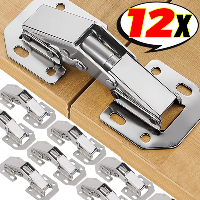 2/12PCS สแตนเลสสตีลบานพับตู้ 90 องศาไม่มีเจาะรูตู้ประตูบัฟเฟอร์บานพับสําหรับห้องครัวเฟอร์นิเจอร์ฮาร์ดแวร์