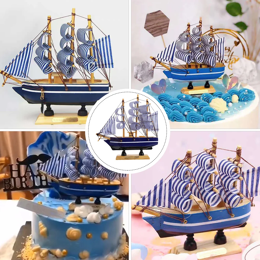 Sailing Boat Cake Decoration Creative Toy Paper Cup Graduation Topper Wooden Man Cakes