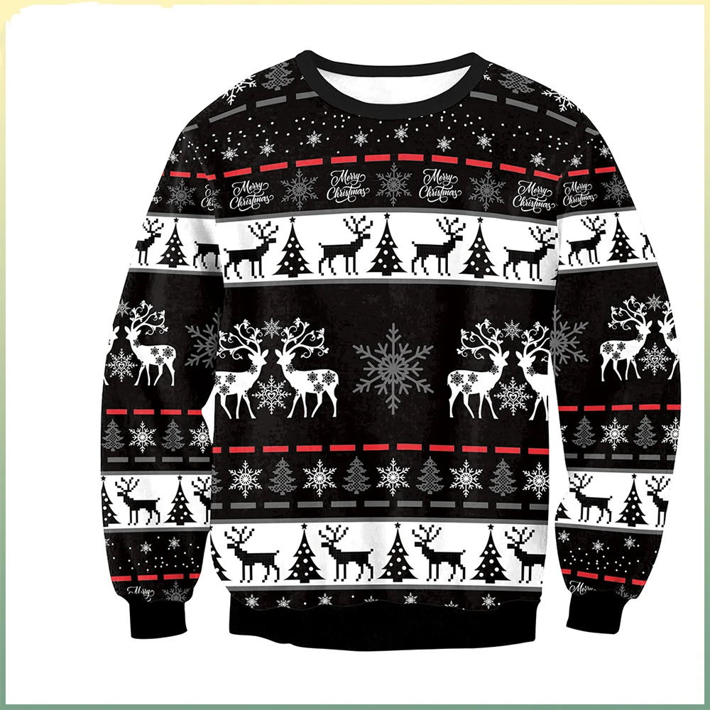 Funny 3D Print Santa Claus Reindeer Sweater Men Women Ugly Christmas Sweaters Jumpers Tops Holiday Party Pullover Sweatshirt Top