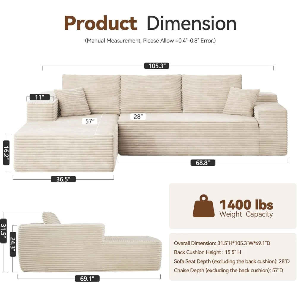 Boneless L Shape Sofa，104