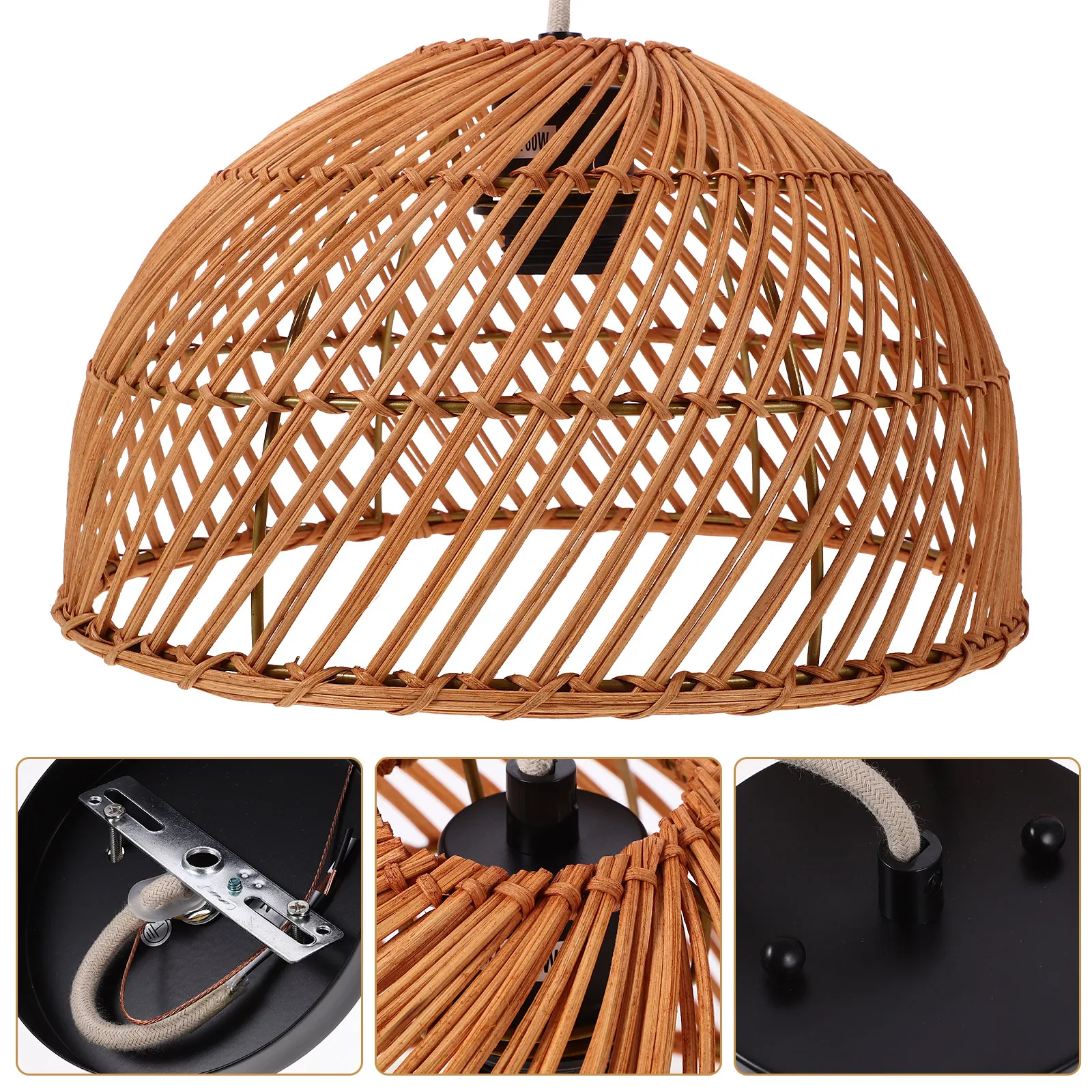 Rattan Pendant Light E26 Base Modern Hanging Chandelier for Kitchen, Home & Restaurant Ceiling Lighting