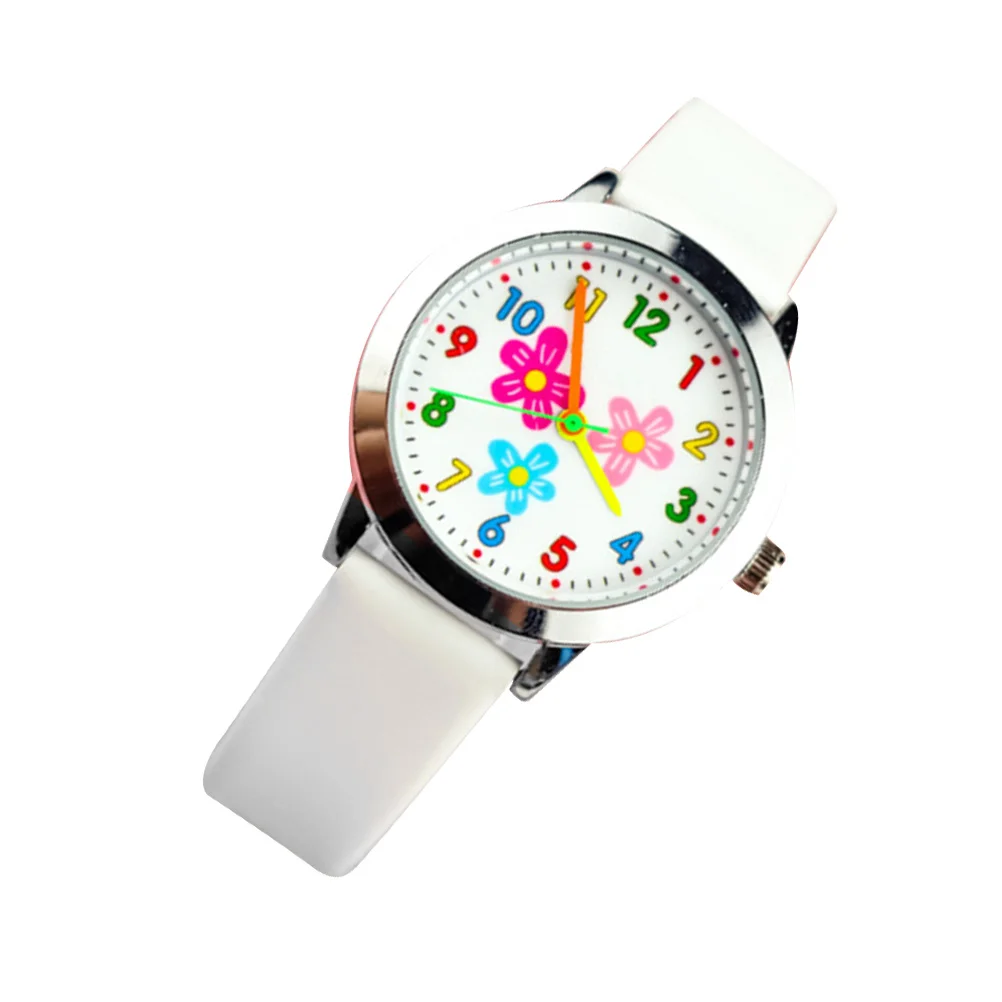 Cartoon Number Kids Watch White Flower Pattern Creative Quartz Children Birthday Gift Students Watch Toddlers Birthday Gift