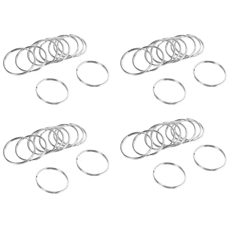 A53Q-40X Quality 50Mm Keyring Split Ring Set Heavy Duty Large Nickel Key Loop Sprung Hoop