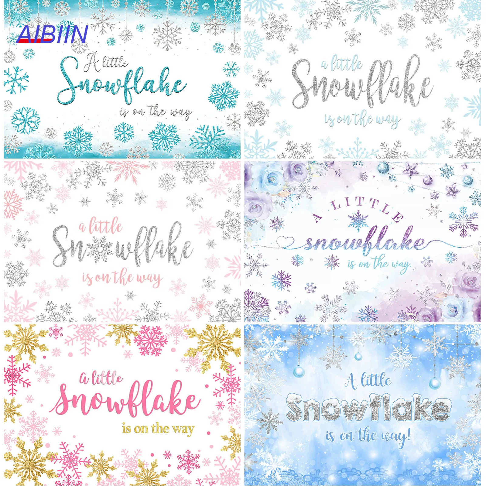 Winter Snowflake Boy or Girl Baby Shower Backdrop Watercolor Photography Background Maternity Portrait Photozone Party Decor