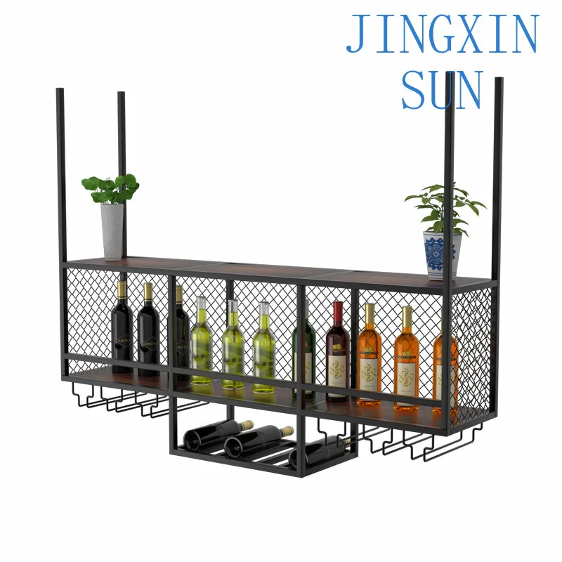 Bar counter wine rack hanging wine cabinet goblet upside down rack wrought iron restaurant cup holder