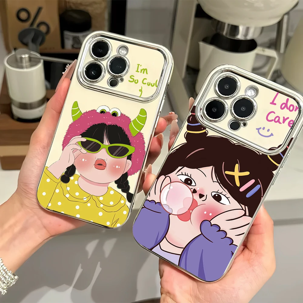 Cartoon Funny Girl Cute Electric Ferry Large Window Phone Case For iPhone 12 11 13 14 15 16 Max Pro Plus Shell