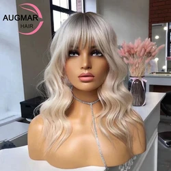 Platinum Blonde Body Wave Lace Front Wig With Bangs HD Transparent Lace Frontal WIg 13x4 Lace Front Human Hair Wigs For Women