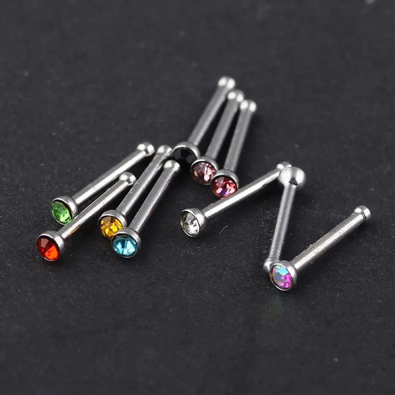 10 Piece Simple mini rhinestone stainless steel nose stud nose ring piercing jewelry