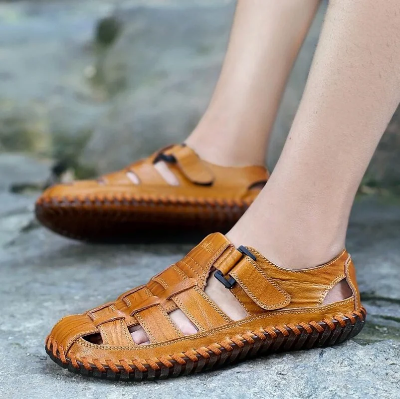 Summer Men Sandals Leisure Beach Men Shoes High Quality Split Leather Sandals The Men's Sandals Big Size 38-47