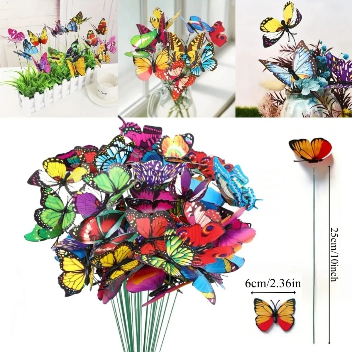 10/20/50 pçs estacas de decoração de borboleta 3d artificial borboleta quintal plantador vaso de flores festa em casa jardim pátio decoração