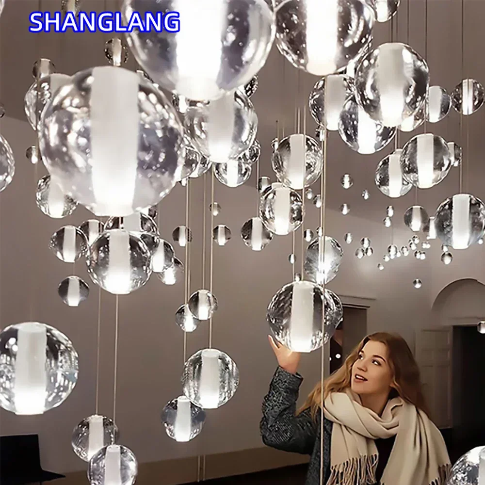 Modern Crystal Ball Ceiling Chandelier LED Pendant Hanging Light Stair Home Lustre Salon Lamps For Living Room Lighting Kitchen