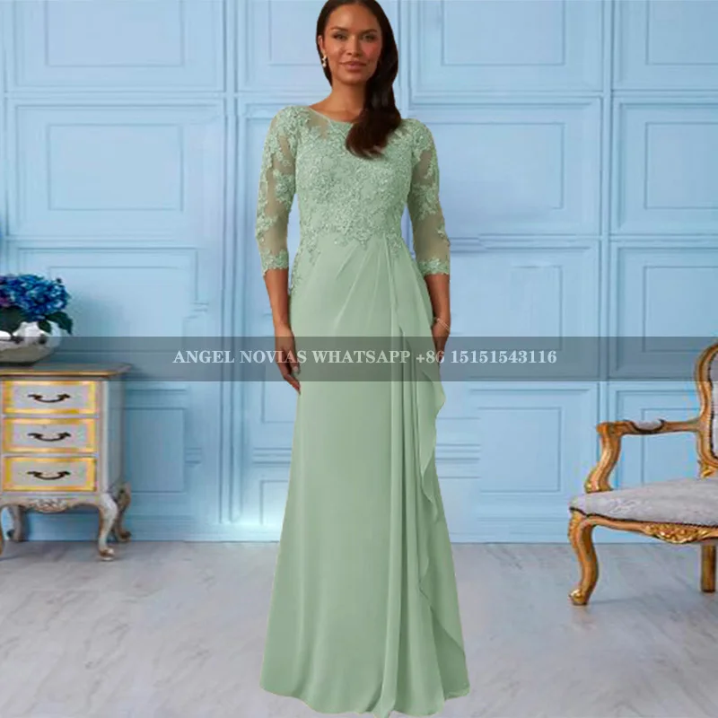 

Long Sheath Mint Green Chiffon Mother of the Bride Dress Wedding Party Dress Vestidos De Fiestas Robes Invitee Mariage