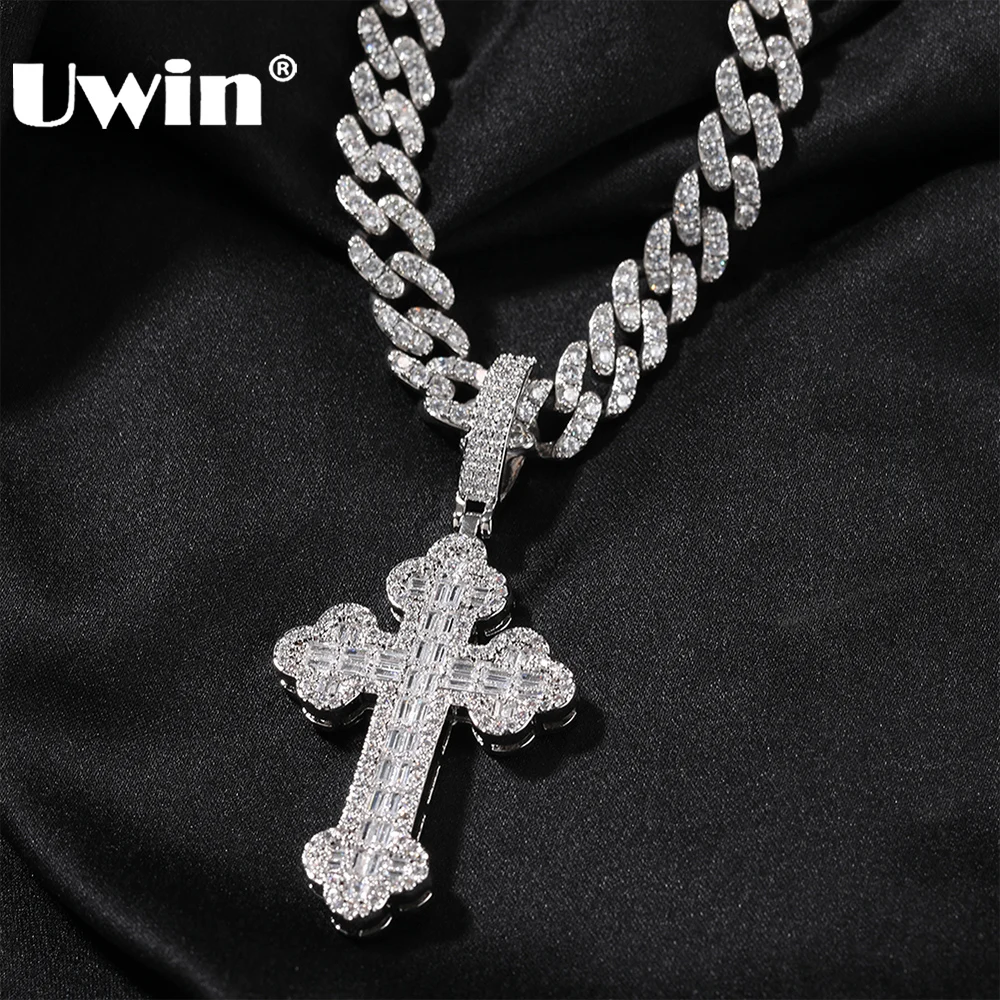 UWIN Iced Out Cloud Cross Pendant Necklaces Cubic Zirconia Silver Color Jesus Cross Charms Fashion Jewelry for Gift