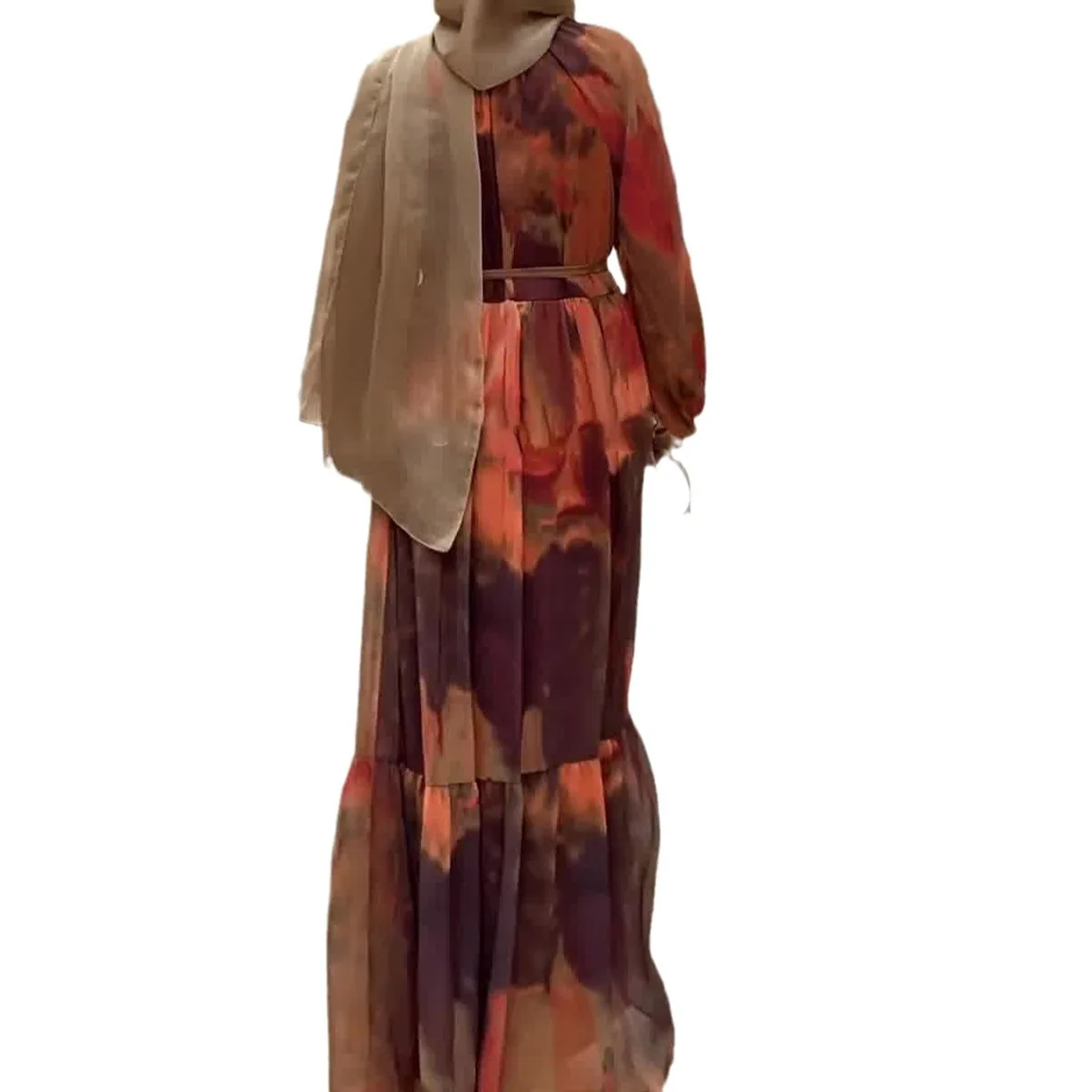 Long Chiffon Printed Dress for Women Fashion Temperament Abaya Dubai Muslim Dress Kaftan Abayas for Women Caftan Robe Vestidos