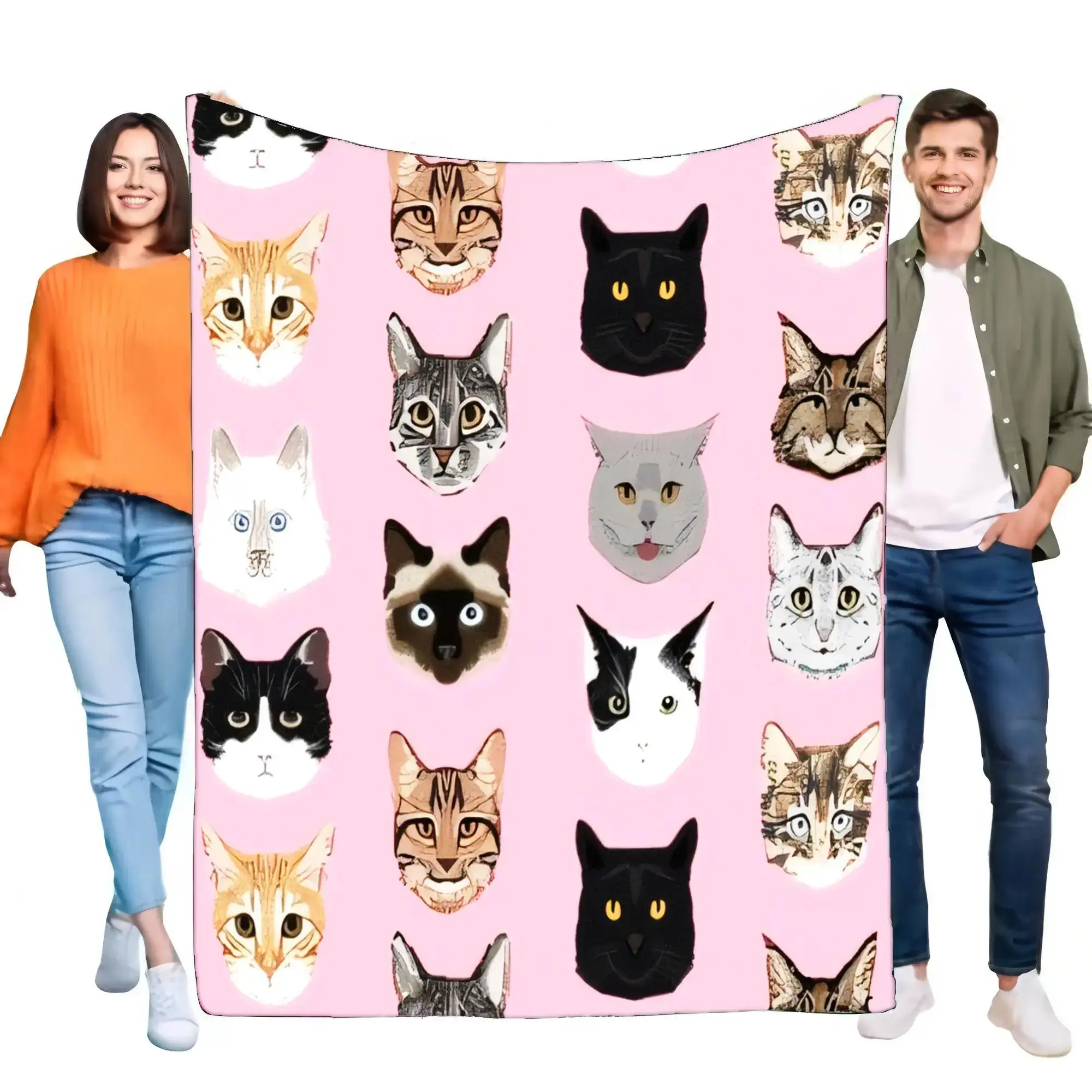 

Cute Cat Faces Blanket Soft Cozy Throw for Bed and Sofa Lightweight Perfect Gift for Cat Lovers